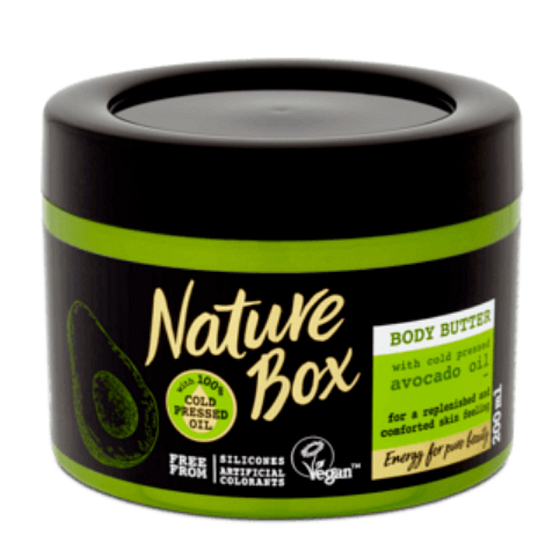 Nature Box Avocado Regenerating Body Butter for Intensive Renewal with 100% Cold Pressed Oil, Suitable for Vegans 200 ml