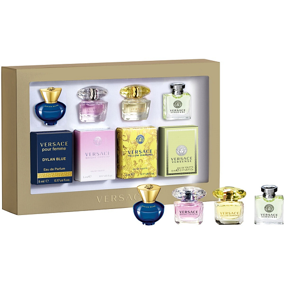 Versace Versense Eau de Toilette 5 ml + Yellow Diamond Eau de Toilette 5 ml + Bright Crystal Eau de Toilette 5 ml + Dylan Blue Eau de Parfum 5 ml, mini gift set for women