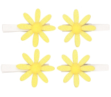 Yellow flowers with glitter on a peg 5 cm, 4 pieces in a bag