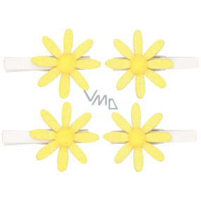 Yellow flowers with glitter on a clip 5 cm, 4 pieces in a bag