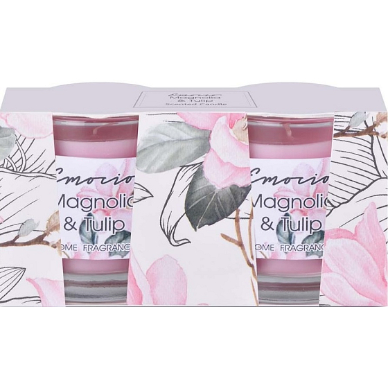 Emocio Magnolia & Tulip - Magnolia and tulip scented candle glass 50 x 63 mm 2 pieces in a box