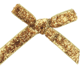 Narrow velvet bow, gold glitter, 8 cm, 12 pieces