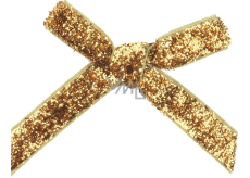 Velvet bow narrow gold glittering 8 cm 12 pieces
