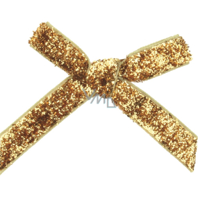 Velvet bow narrow gold glittering 8 cm 12 pieces