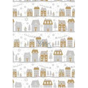 Ditipo Gift wrapping paper 70 x 200 cm Christmas white silver-gold houses