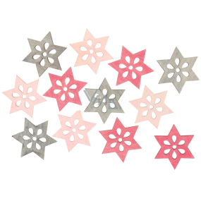 Star wooden pink-gray 4 cm 12 pieces