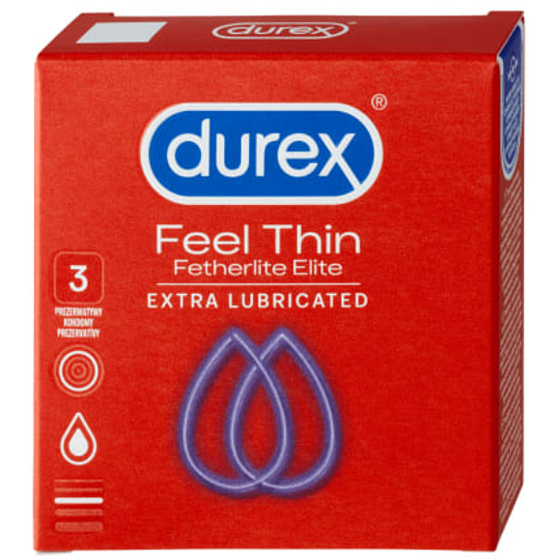 Durex Feel Thin Fetherlite Elite Extra Lubricated condom, nominal width 56 mm 3 pieces