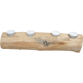 Wooden candle holder for four tea lights approx. 30 x 10 cm without bark