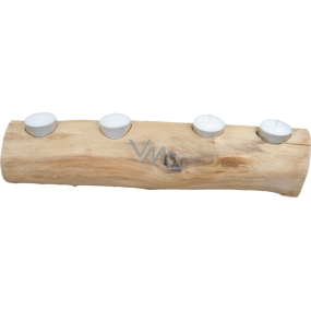 Wooden candle holder for four tea lights approx. 30 x 10 cm without bark