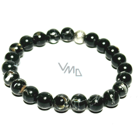 Pearl black elastic synthetic bracelet, ball 8 mm / 16 - 17 cm, symbol of femininity
