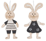Wooden hare in black for hanging 11 cm 2 pieces