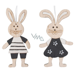 Wooden rabbit in black for hanging 11 cm 2 pieces