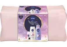 Nivea Smooth Care Smooth Sensation body lotion 400 ml + Diamond & Argan Oil shower gel 250 ml + Invisible Black & White Clear antiperspirant roll-on 50 ml + Labello Soft Rosé lip balm 4.8 g + cosmetic bag, cosmetic set for women
