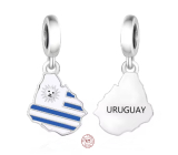 Charm Sterlingové stříbro 925 Uruguay vlajka - houpající se mapa, přívěsek na náramek cestování