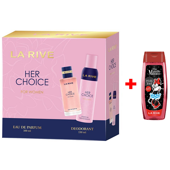 LA RIVE HER CHOICE Eau de Parfum 100 ml + Deodorant Spray 150 ml, Gift Set for Women + La Rive 2in1 Minie Shower Gel 250 ml BONUS
