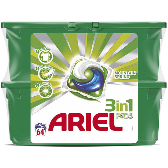 Ariel 3in1 Mountain Spring gel capsules for washing clothes 2 x 32 pieces