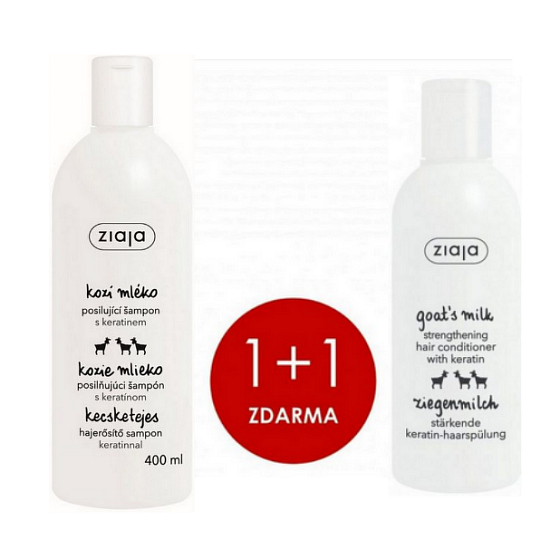Ziaja Goat's Milk with Keratin Hair Shampoo 400 ml + Goat's Milk Nourishing Hair Conditioner 200 ml, duopack