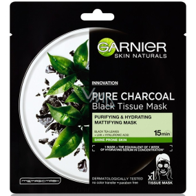 Garnier Skin Naturals Pure Charcoal Black Tissue Mask with Extract Facial Black Textile Mask of Black Tea 28 g