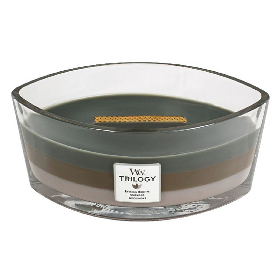 WoodWick Trilogy Cozy Cabin - Cozy Cabin scented candle with a wooden wide wick and lid glass boat 453 g