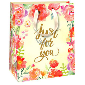 Ditipo Gift paper bag 18 x 10 x 22.7 cm yellow, red poppies QC Glitter