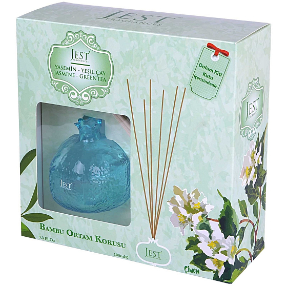 Cimen Jest Jasmine and Green Tea design aroma diffuser with natural rattan sticks for gradual release of scent 100 ml
