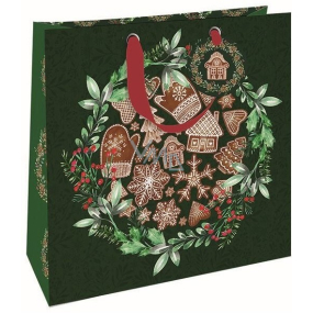 Nekupto Gift paper bag 32,5 x 32,5 x 14 cm Christmas gingerbread green