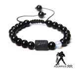 Onyx Aquarius zodiac sign, bracelet natural stone, ball 8mm/ adjustable size, life force stone