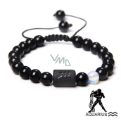 Onyx Aquarius zodiac sign, bracelet natural stone, ball 8mm/ adjustable size, life force stone