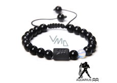 Onyx Aquarius zodiac sign, bracelet natural stone, ball 8mm/ adjustable size, life force stone