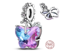 Charm Sterling silver 925 Murano glass butterfly, bracelet pendant symbol