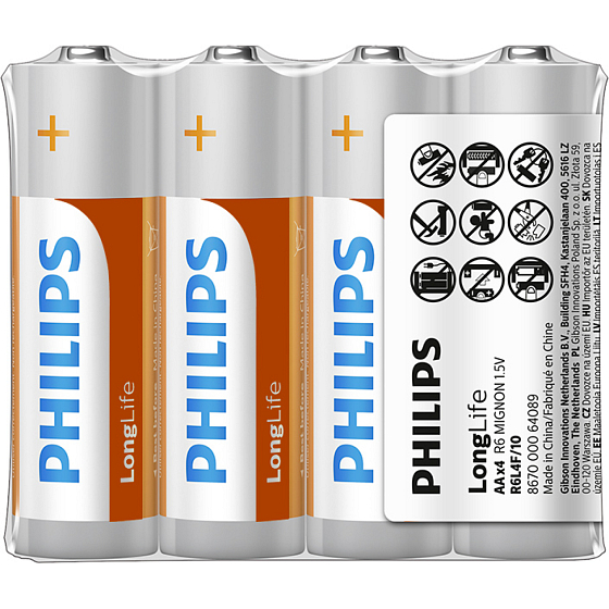 Philips Longlife batteries AA R6L4F/10 1.5 V 4 pcs