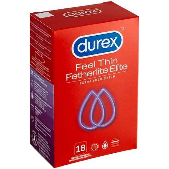 Durex Feel Thin Fetherlite Elite condom extra fine for greater sensitivity nominal width: 56 mm 18 pieces