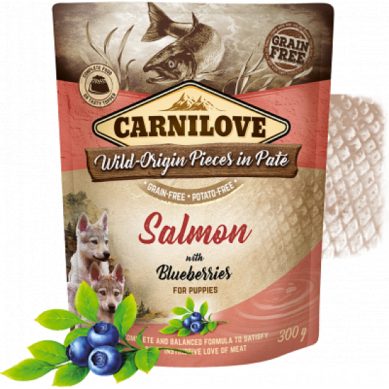 Carnilove Dog Pouch Paté Salmon with blueberries in cellless pockets for puppies 300 g