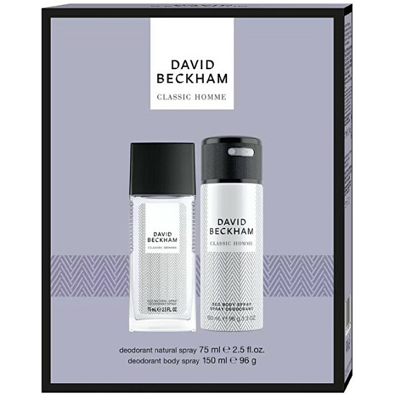 David Beckham Classic Homme perfumed deodorant glass 75 ml + deodorant spray 150 ml, cosmetic set for men