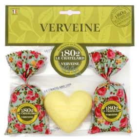 Le Chatelard Verbena and Lemon cloth bag filled with fragrant mixture 2 x 18 g + Marselle heart-shaped toilet soap 100 g, cosmetic set