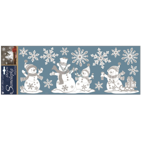 White stickers with metallic effect snowmen 57 x 20 cm