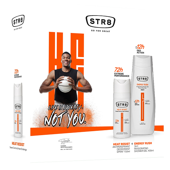Str8 Energy Rush antiperspirant deodorant spray for men 150 ml + shower gel 400 ml, cosmetic set