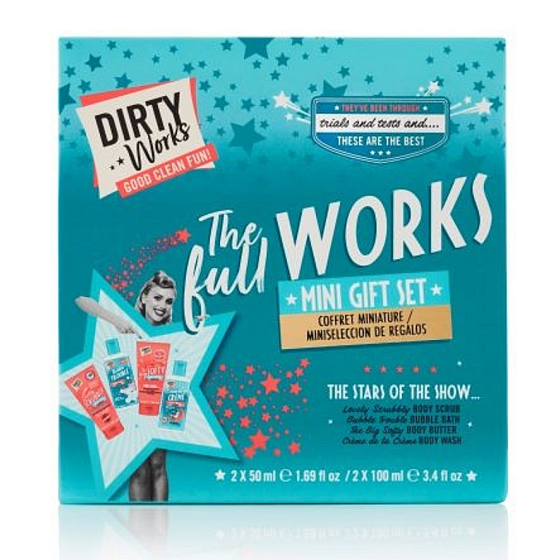 Dirty Works The Full Works bath foam 100 ml + shower gel 100 ml + body scrub 50 ml + body lotion 50 ml, cosmetic set