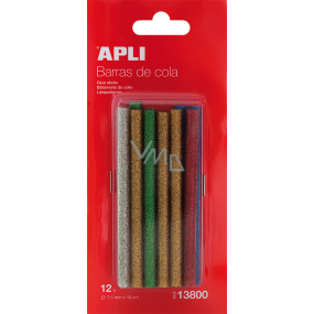 Apli Glitter Glue Sticks 7.5 mm x 10 cm, assorted colors, 12 pieces