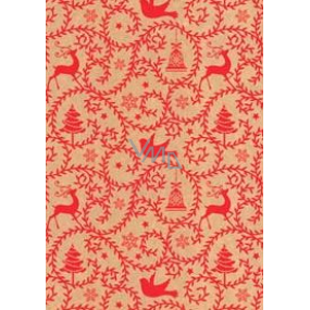 Ditipo Gift wrapping paper 70 x 200 cm Christmas KRAFT red ornaments bells