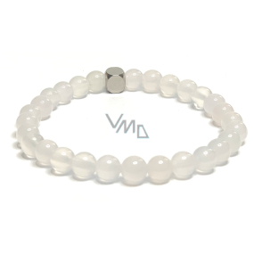 Agate white bracelet elastic natural stone, ball 6 mm / 16-17 cm, provides peace and tranquility