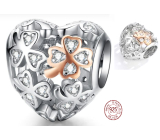 Charm Sterling silver 925 Beloved four-leaf clover for luck, bead heart on love bracelet