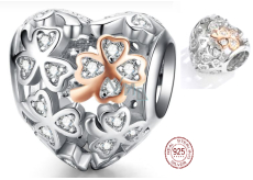 Charm Sterling silver 925 Beloved four-leaf clover for luck, bead heart on love bracelet