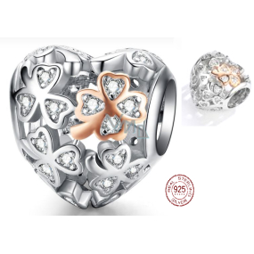 Charm Sterling silver 925 Beloved four-leaf clover for luck, bead heart on love bracelet