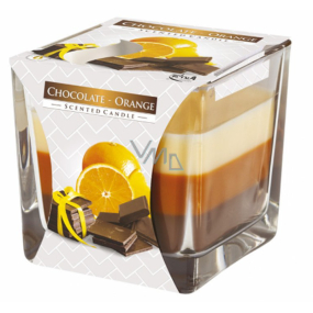 Emocio Chocolate & Orange - Chocolate and orange three-colour scented candle glass prism 80 x 80 mm, burning time up to 32 hours
