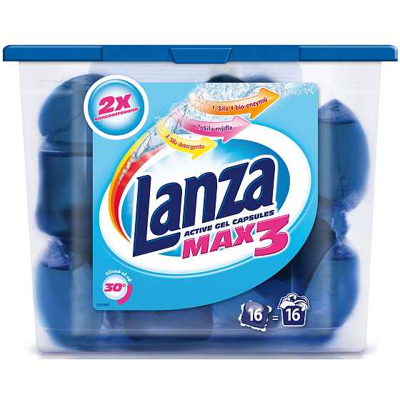 Lanza Max3 Regular gel capsules for washing white clothes 16 pcs x 30 ml (506 g)