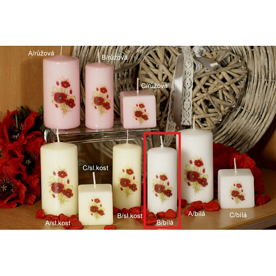Lima Poppy scented candle white with decal cylinder 40 x 90 mm 1 piece