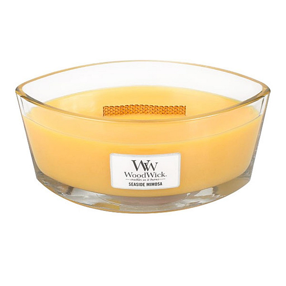 WoodWick Seaside Mimosa - Seaside Mimosa scented candle with a wooden wide wick and lid glass boat 453 g