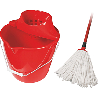 Spokar Mop set, cotton mop including bucket and wringer, red