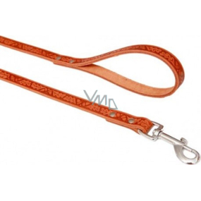 B&F Leather Adjustable Leash Grazl Acorn Leaf Pattern Cognac Color 1.6 x 120 cm